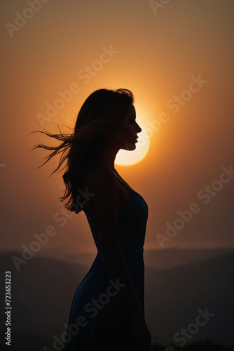 Silhouette of a woman against the sunset backdrop