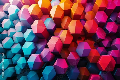 colorful geometric hexagonal abstract background. 3d rendering