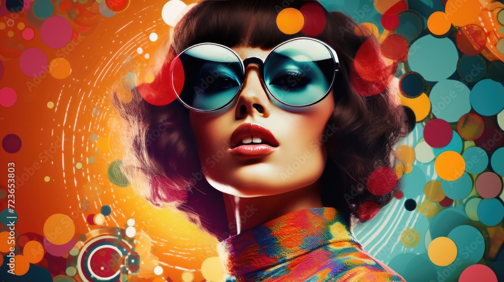 Stylish woman in sunglasses with vibrant abstract background. Fashion and beauty. Stylish woman in sunglasses with vibrant abstract background. Fashion and beauty.