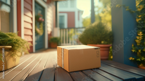 package in a cardboard box on the porch of the house © kichigin19