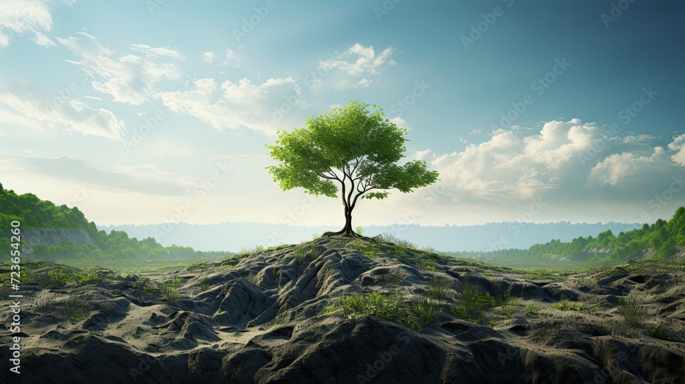 Obraz premium Lone Tree on a Barren Hilltop