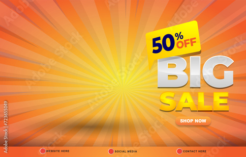 big sale discount template banner with copy space for product sale with abstract gradient orange and yellow background design