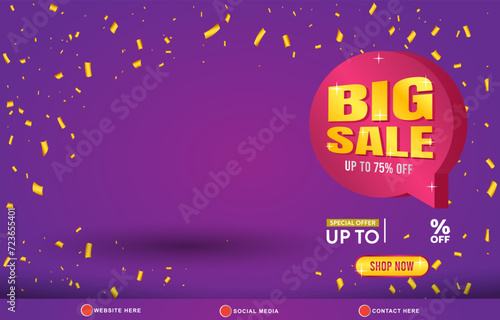 big sale discount template banner with copy space for product sale with abstract gradient purple background design