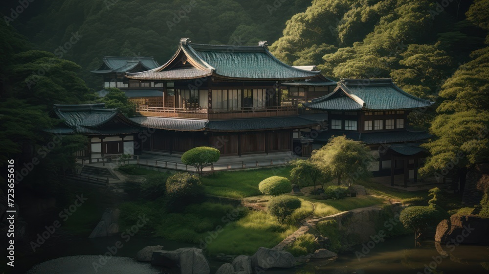 Japan house in dense forest. Generative AI Japan house in dense forest. Generative AI