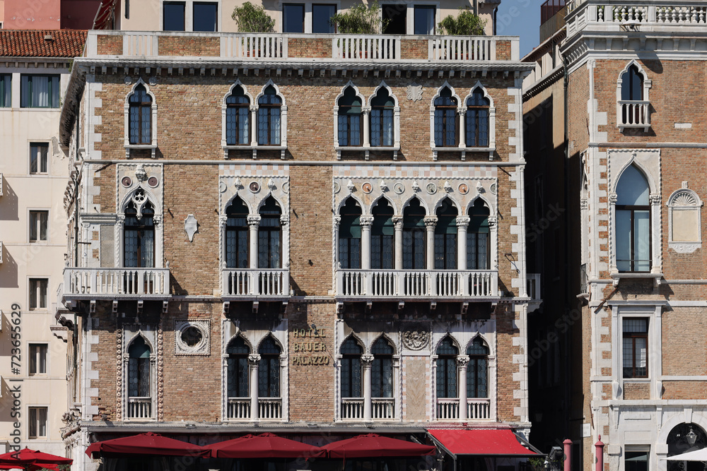 View from Punta della Dogana of the palaces and beautiful houses along the Grand Canal in the San Marco district of Venice View from Punta della Dogana of the palaces and beautiful houses along the Grand Canal in the San Marco district of Venice