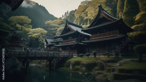 chinese temple in the morning. Generative AI