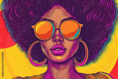 Black woman funky 70s retro style poster afro
