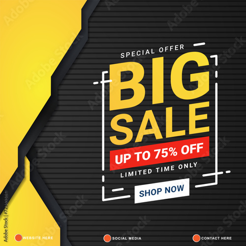 big sale discount template banner with copy space for product sale with abstract gradient black and yellow background design