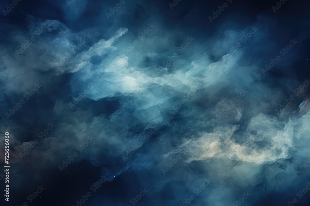Dark blue clouds, smoke, sky with bright flashes of light. Background with a swirling haze, meaning a storm, a storm, an omen