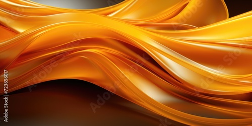 Abstract orange background with stripes. Flowing, moving and stretching waves of glossy liquid