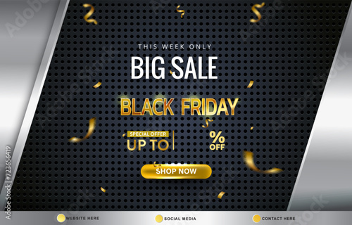 big sale black friday discount template banner with copy space for product sale with abstract gradient black and silver background design