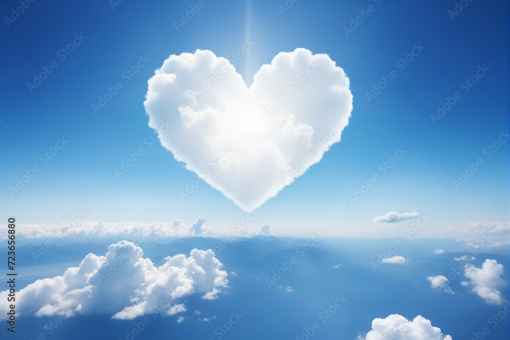 Fototapeta premium White cloud in heart shape on blue sky for love