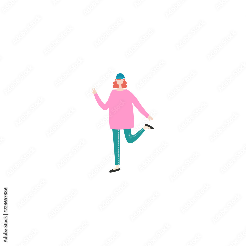 pose of person in pink clothes walking person
