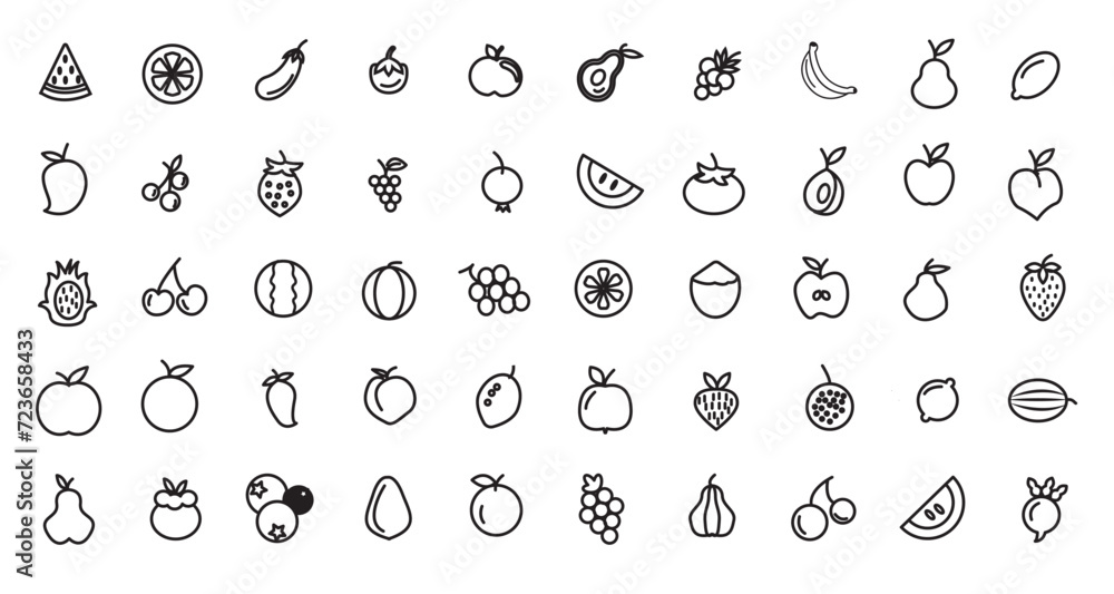 Creative fruits vegetables icon pack fruit food vegetable simple set vector line icons Creative fruits vegetables icon pack fruit food vegetable simple set vector line icons