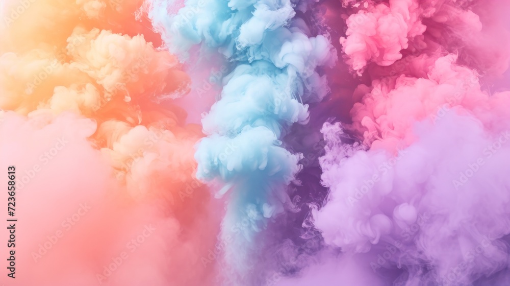Naklejka premium Vivid and mesmerizing smoke plumes merge in a pastel dream-like haze, offering an abstract display