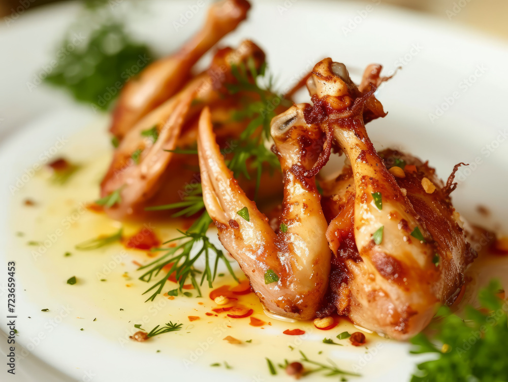 Delicious fried chicken meat with sauce.