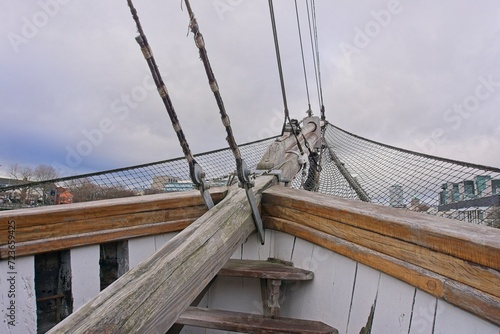 Prow of The Jeanie Johnston ship moored at Dublin Docklands, Dublin, Ireland photo