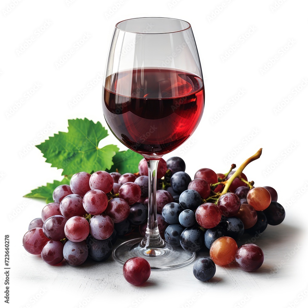 Wine Grapes Glass On Wooden Table On White Background, Illustrations Images Wine Grapes Glass On Wooden Table On White Background, Illustrations Images