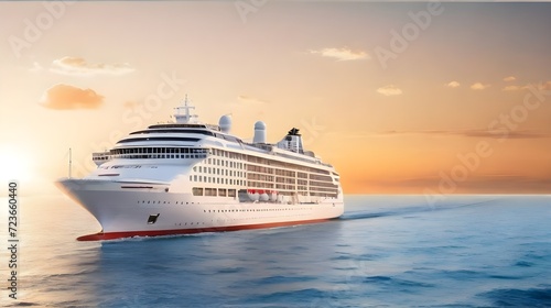 cruise ship in the sea with sunset
