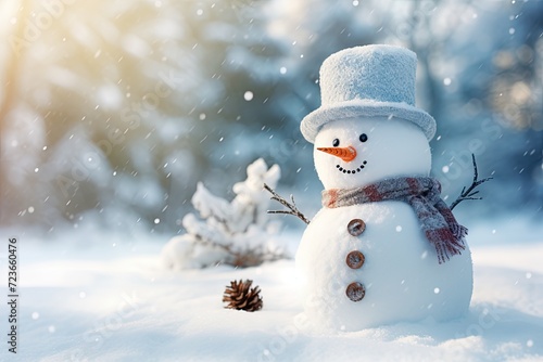 A delightful snowman awaits in the snowy landscape