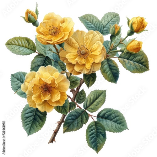 Yellow Climbing Hybrid Wichurana Rose Rosa On White Background, Illustrations Images photo