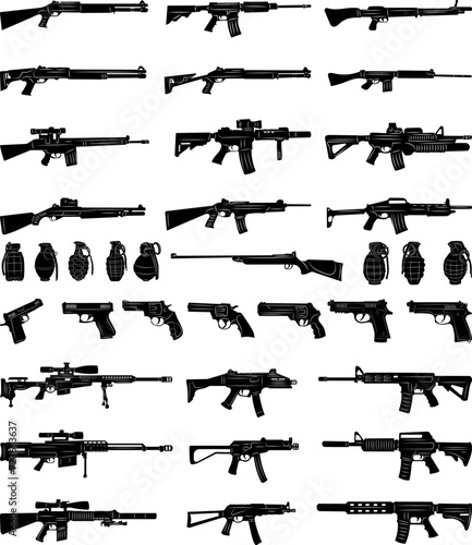 rifles, weapons set of silhouettes, vector