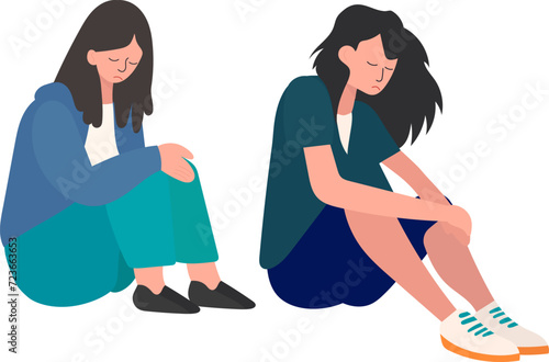 women sitting sad, tired, vector