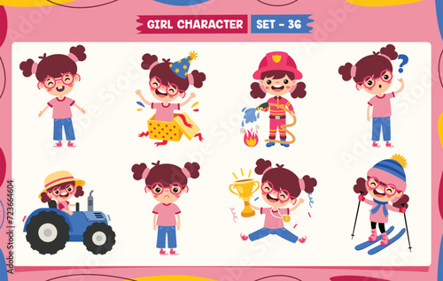Cartoon Girl Doing Various Activities