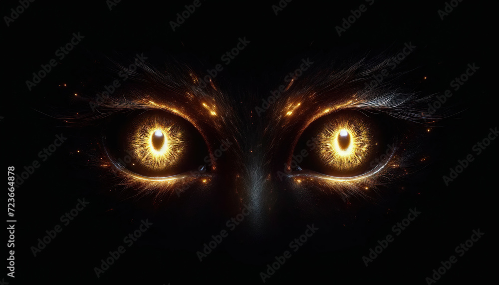 Abstract Close-Up of Enigmatic Animal Eyes Glowing Against a Dark Mysterious Background. Intense, Wildlife Abstract Close-Up of Enigmatic Animal Eyes Glowing Against a Dark Mysterious Background. Intense, Wildlife