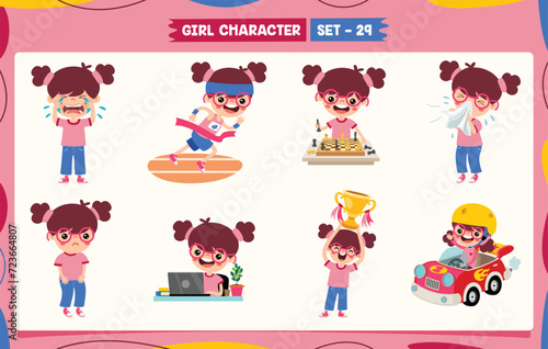 Cartoon Girl Doing Various Activities