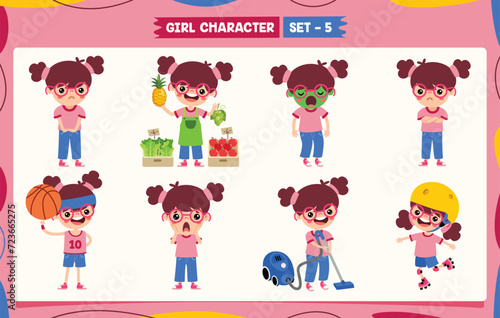 Cartoon Girl Doing Various Activities
