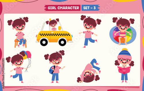 Cartoon Girl Doing Various Activities