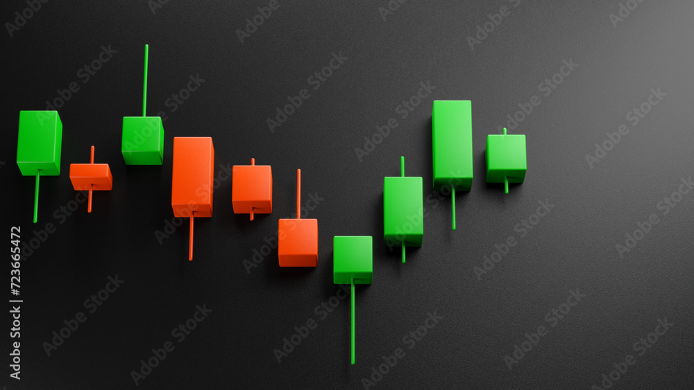 Graphic of 3D candlestick in stock market, 3D render Graphic of 3D candlestick in stock market, 3D render