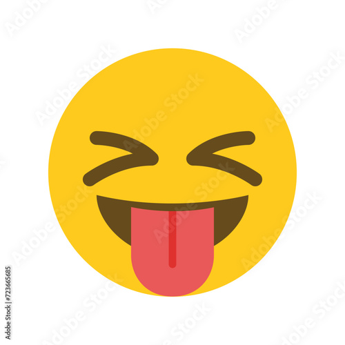 Squinting Face with Tongue Vector icon. Isolated yellow face with scrunched, X-shaped eyes and a big grin, sticking out its tongue sticker sign design. Fun, excitement, playfulness, hilarity, happy