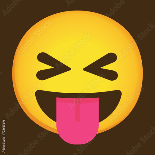 Squinting Face with Tongue Vector icon. Isolated yellow face with scrunched, X-shaped eyes and a big grin, sticking out its tongue sticker sign design. Fun, excitement, playfulness, hilarity, happy