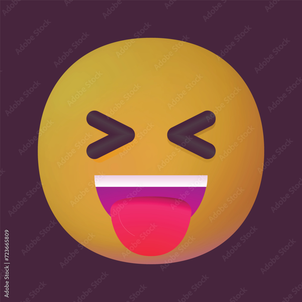 Squinting Face with Tongue Vector icon. Isolated yellow face with scrunched, X-shaped eyes and a big grin, sticking out its tongue sticker sign design. Fun, excitement, playfulness, hilarity, happy Squinting Face with Tongue Vector icon. Isolated yellow face with scrunched, X-shaped eyes and a big grin, sticking out its tongue sticker sign design. Fun, excitement, playfulness, hilarity, happy