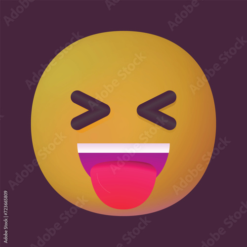 Squinting Face with Tongue Vector icon. Isolated yellow face with scrunched, X-shaped eyes and a big grin, sticking out its tongue sticker sign design. Fun, excitement, playfulness, hilarity, happy
