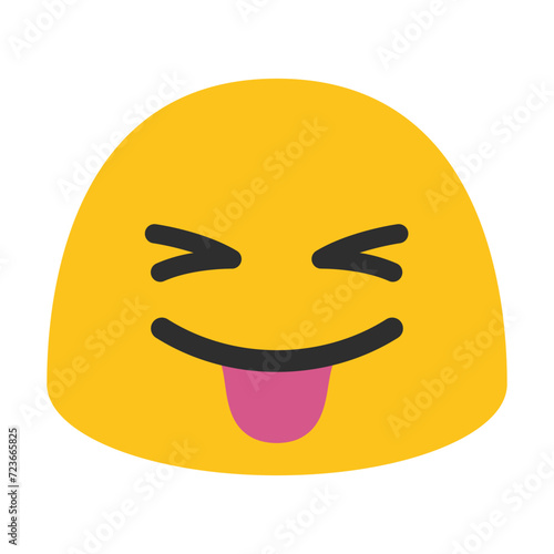 Squinting Face with Tongue Vector icon. Isolated yellow face with scrunched, X-shaped eyes and a big grin, sticking out its tongue sticker sign design. Fun, excitement, playfulness, hilarity, happy