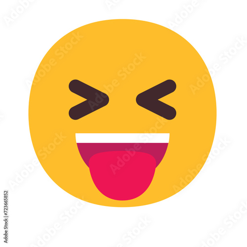 Squinting Face with Tongue Vector icon. Isolated yellow face with scrunched, X-shaped eyes and a big grin, sticking out its tongue sticker sign design. Fun, excitement, playfulness, hilarity, happy