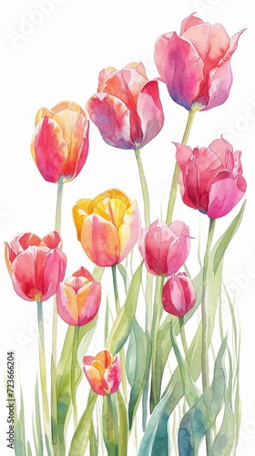 Elegant Tulip Watercolor Collection. Graceful watercolor tulips showcasing a spectrum of spring colors. © Oksana Smyshliaeva