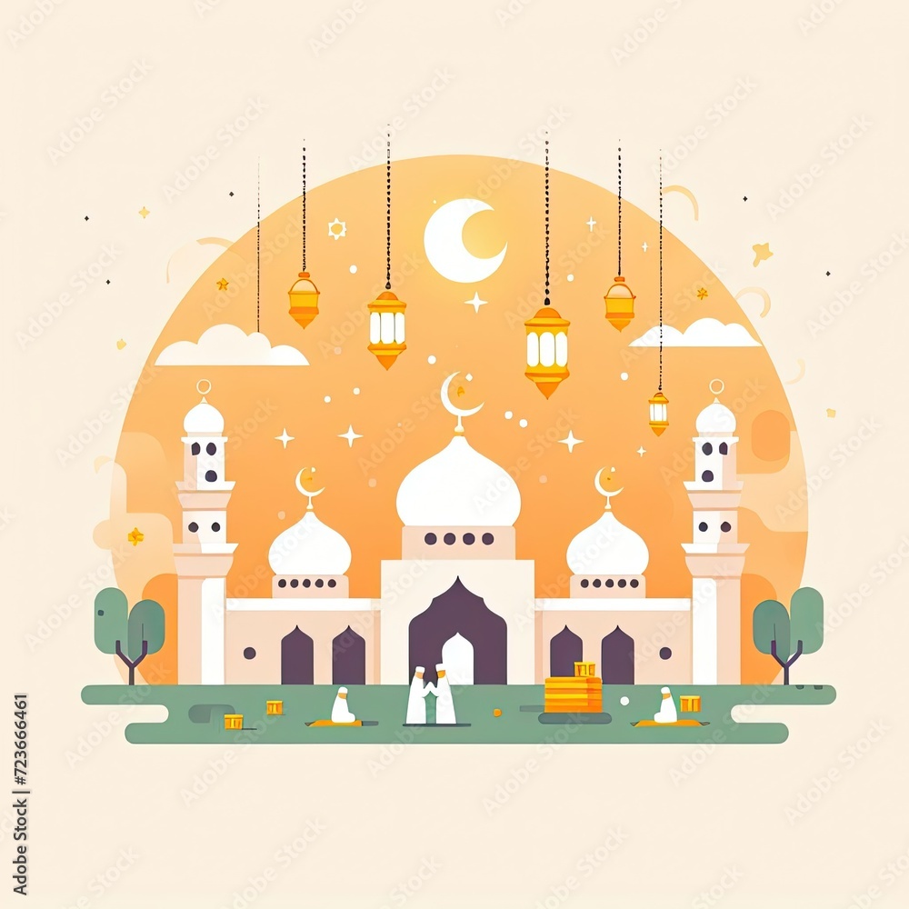 Islamic background flat illustration. Ramadan kareem greeting banner template
