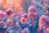Blooming Blossoms in a Purple Haze: A Pink Flower's Ethereal Glow Generative AI
