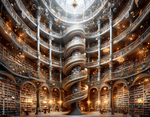 Great Library of Alexandria reconstructed in a magic tale. Fantasy art. photo