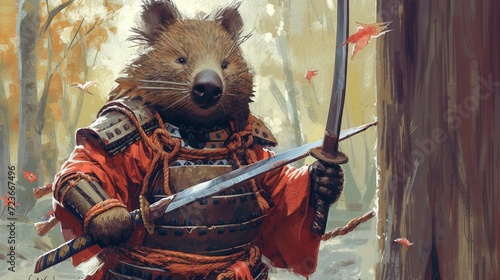 fantasy illustration 1700s Chinese of a cute mortal wombat photo