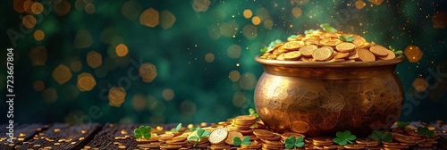 Golden Pot of Coins: A Shamrock-Inspired Treasure Generative AI photo