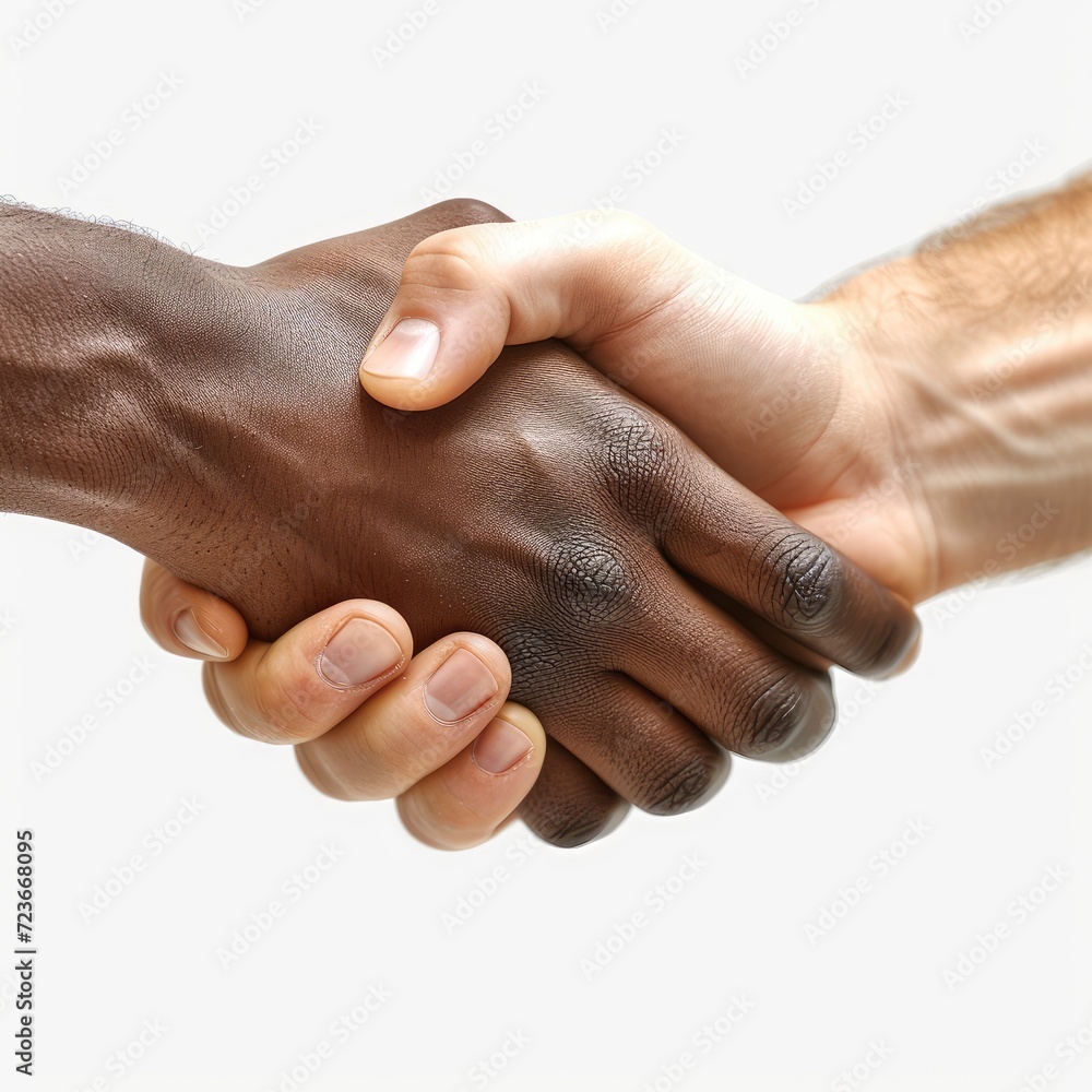 Fototapeta premium Two Shaking Hands Dark Skin Athletic On White Background, Illustrations Images