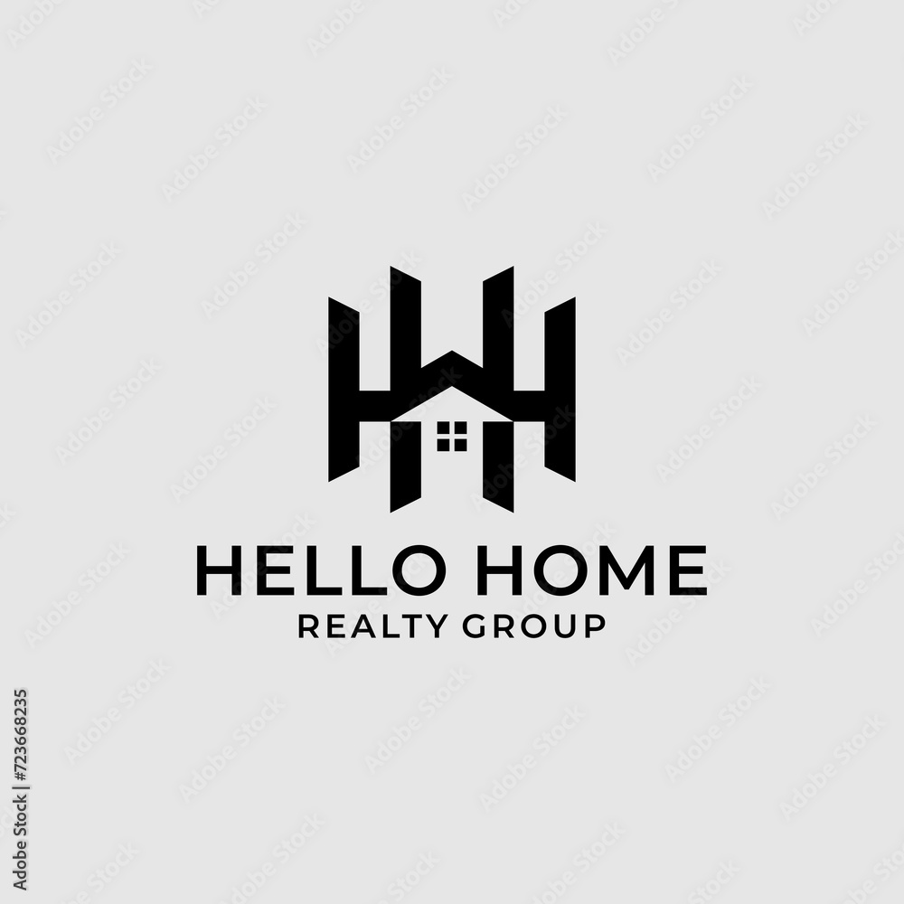 letter H with house logo design vector