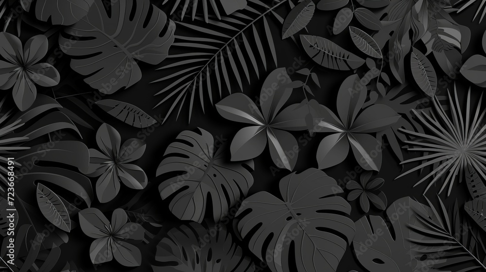 Random cutout dark tropical foliage collage, ornamental texture, cute decorative pattern. - obrazy, fototapety, plakaty 
