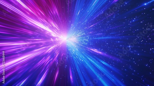 Dynamic hyperdrive journey through a vivid blue and purple starfield, creating a sense of high-speed space exploration.