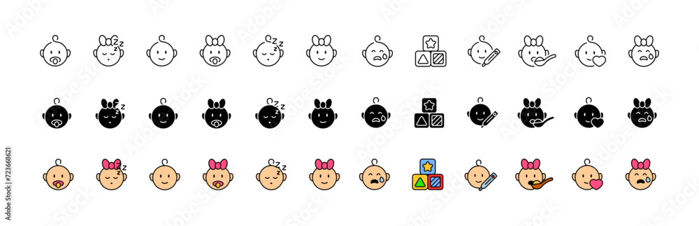 Baby collection icon. Baby icons. Linear, silhouette and flat style. Vector icons Baby collection icon. Baby icons. Linear, silhouette and flat style. Vector icons